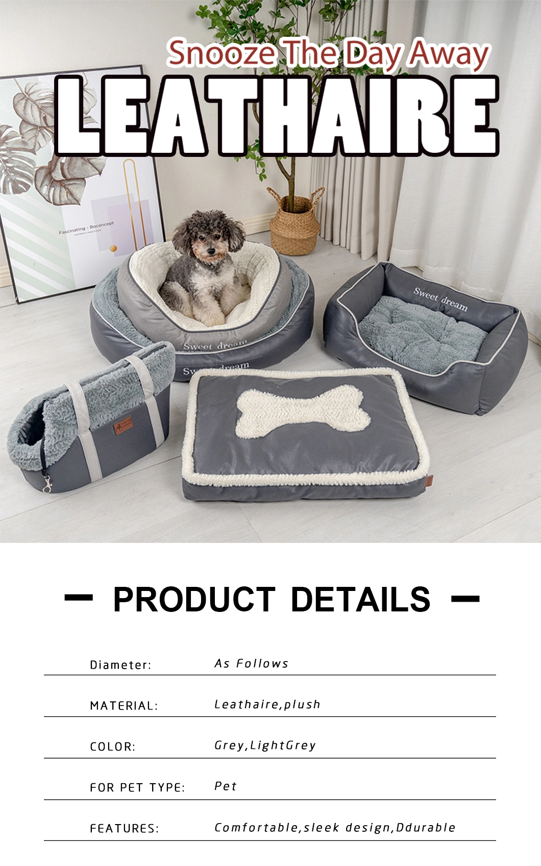 Rena Pet Waterproof Easy Clean Warm Soft Luxury Leathaire Comfortable Sleep Design Durable Rectangle Pet Bed